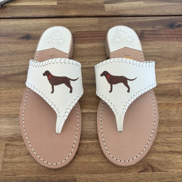 Jack Rogers White sandals size 9.5 White Embroidered Dogs Resort Preppy Beachy - Picture 3 of 14